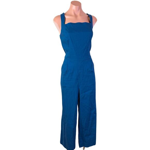 Antonio Melani Tinley Linen Square Sleeveless Wide Leg Jumpsuit Blue Size 12 NWT - Picture 1 of 8